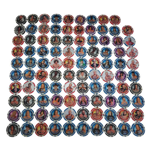Sammlung 99Stk. von Topps WWE Power Chipz Wrestling Poker Chips oder Slam-Chips