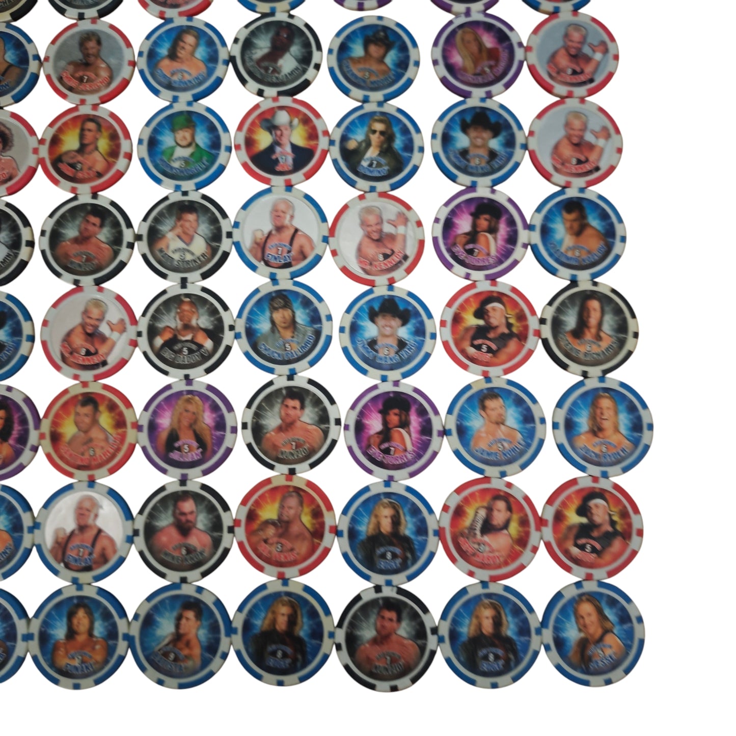Sammlung 99Stk. von Topps WWE Power Chipz Wrestling Poker Chips oder Slam-Chips