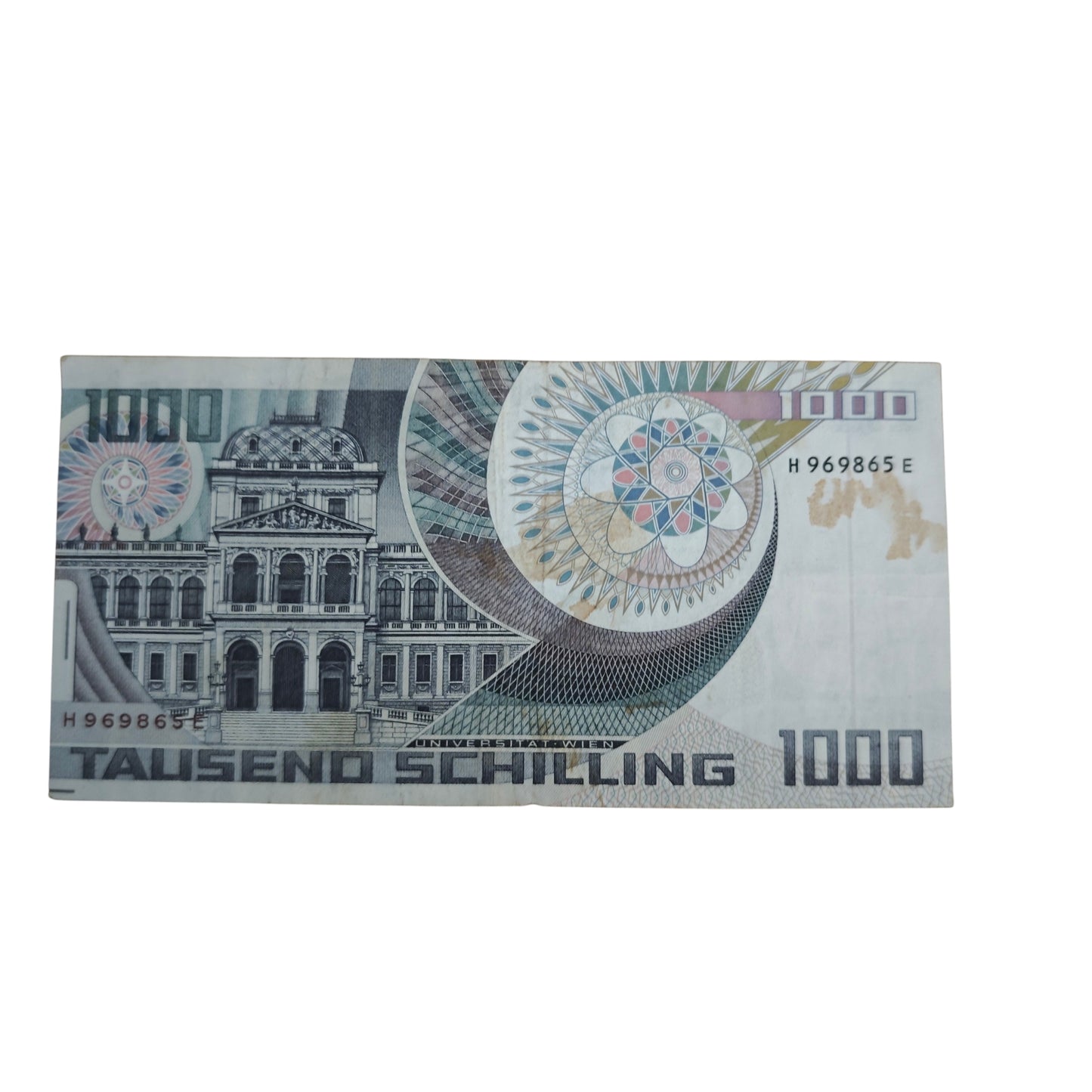 1000-Schilling-Schein H969865E Oesterreichischen Nationalbank aus dem Jahr 1983 mit dem Porträt des Physikers Erwin Schrödinger