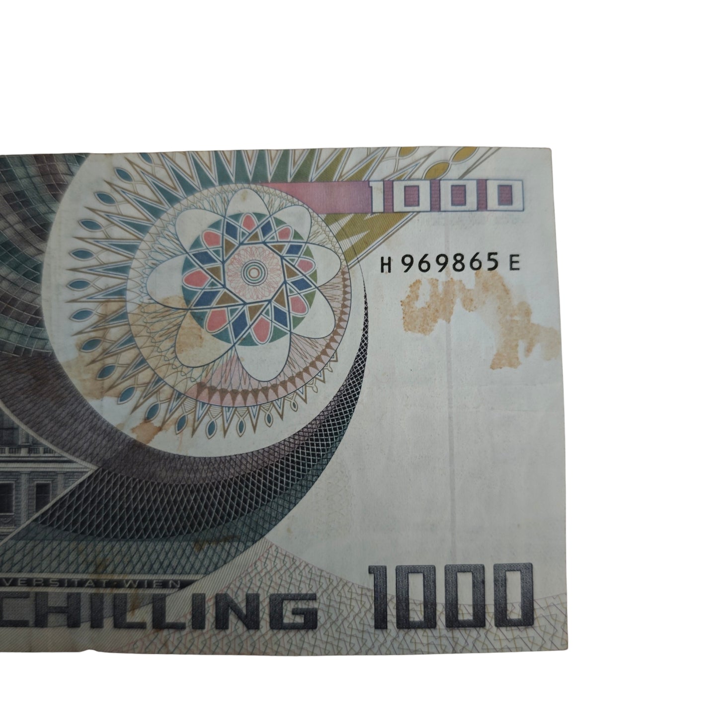 1000-Schilling-Schein H969865E Oesterreichischen Nationalbank aus dem Jahr 1983 mit dem Porträt des Physikers Erwin Schrödinger