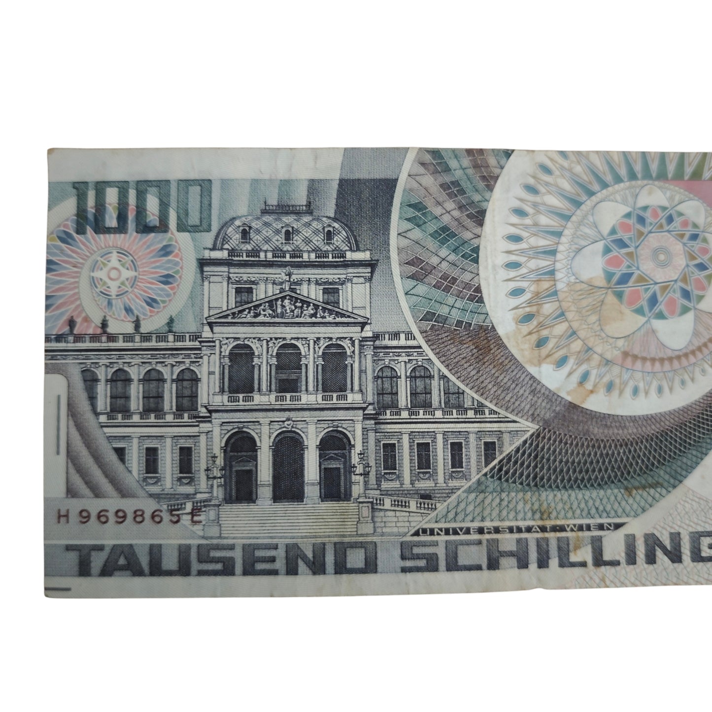 1000-Schilling-Schein H969865E Oesterreichischen Nationalbank aus dem Jahr 1983 mit dem Porträt des Physikers Erwin Schrödinger