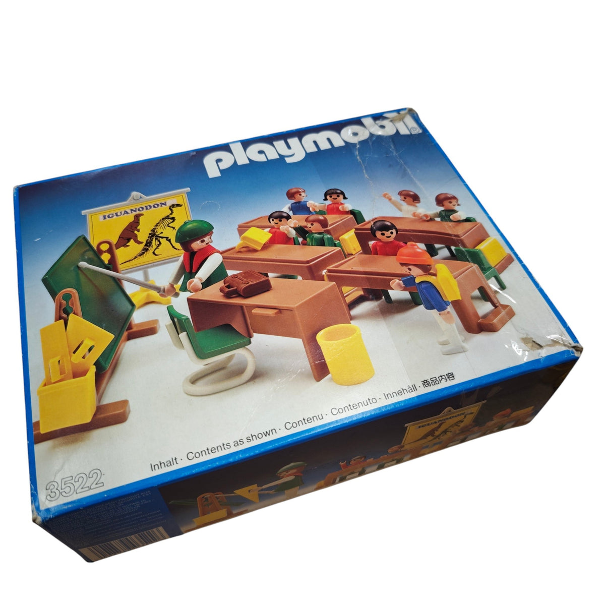 Vintage-Spielset Playmobil Klassenzimmer Set Nr. 3522  1980er-Jahren mit der Originalverpackung und verschiedenem Zubehör