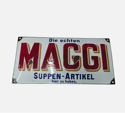 Emailleschild - Original Maggi Altbewährt - Suppen-Artikel - Alt, Schwer, Schön