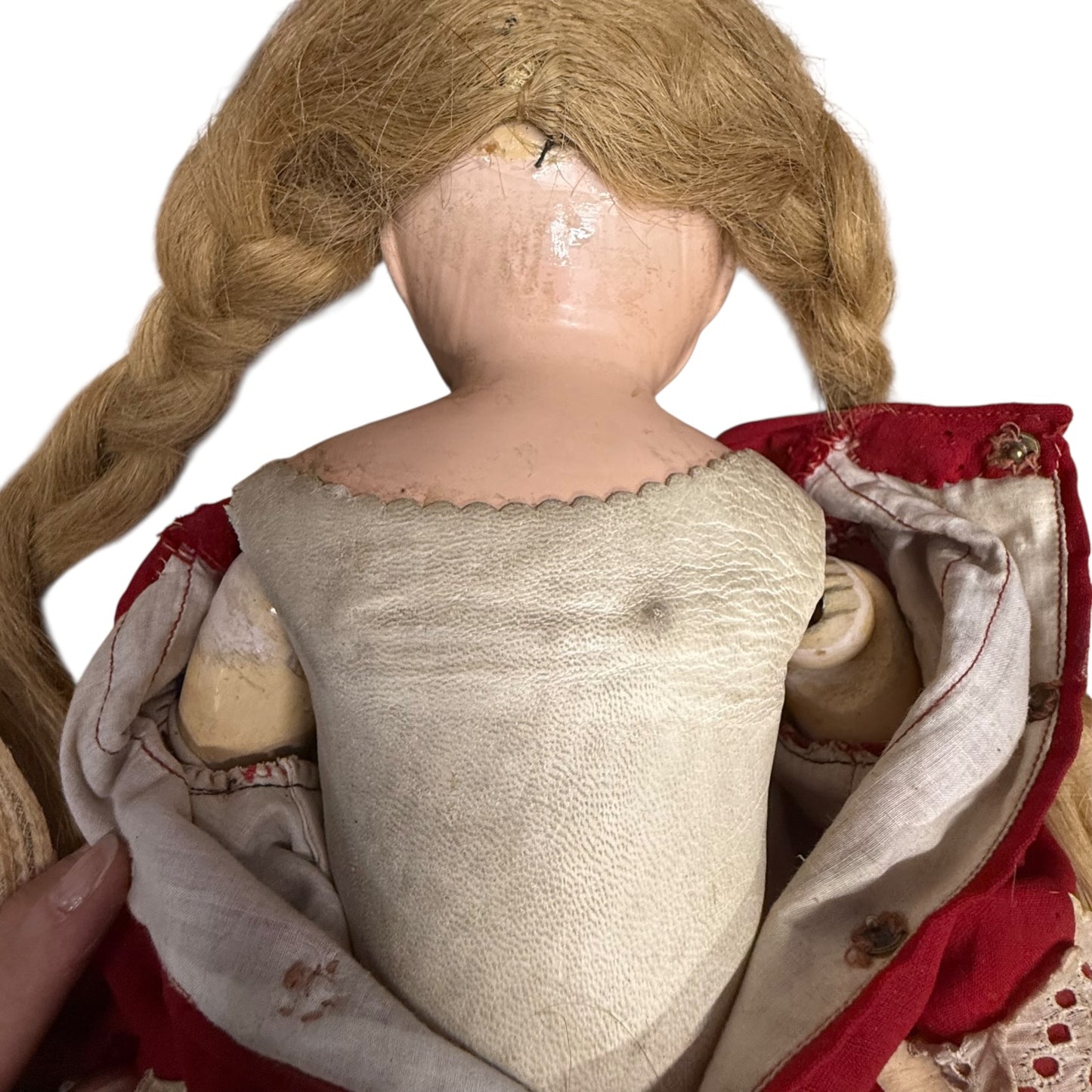 Puppe mit Lederkörper ca 1900 mit Gelenke