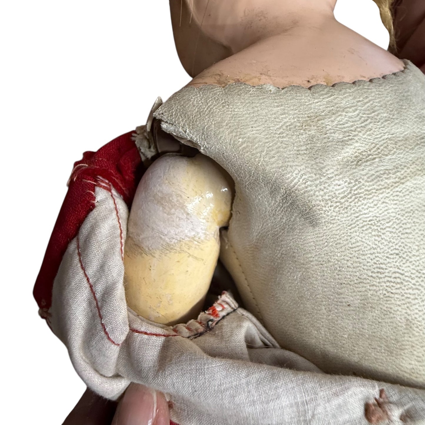 Puppe mit Lederkörper ca 1900 mit Gelenke