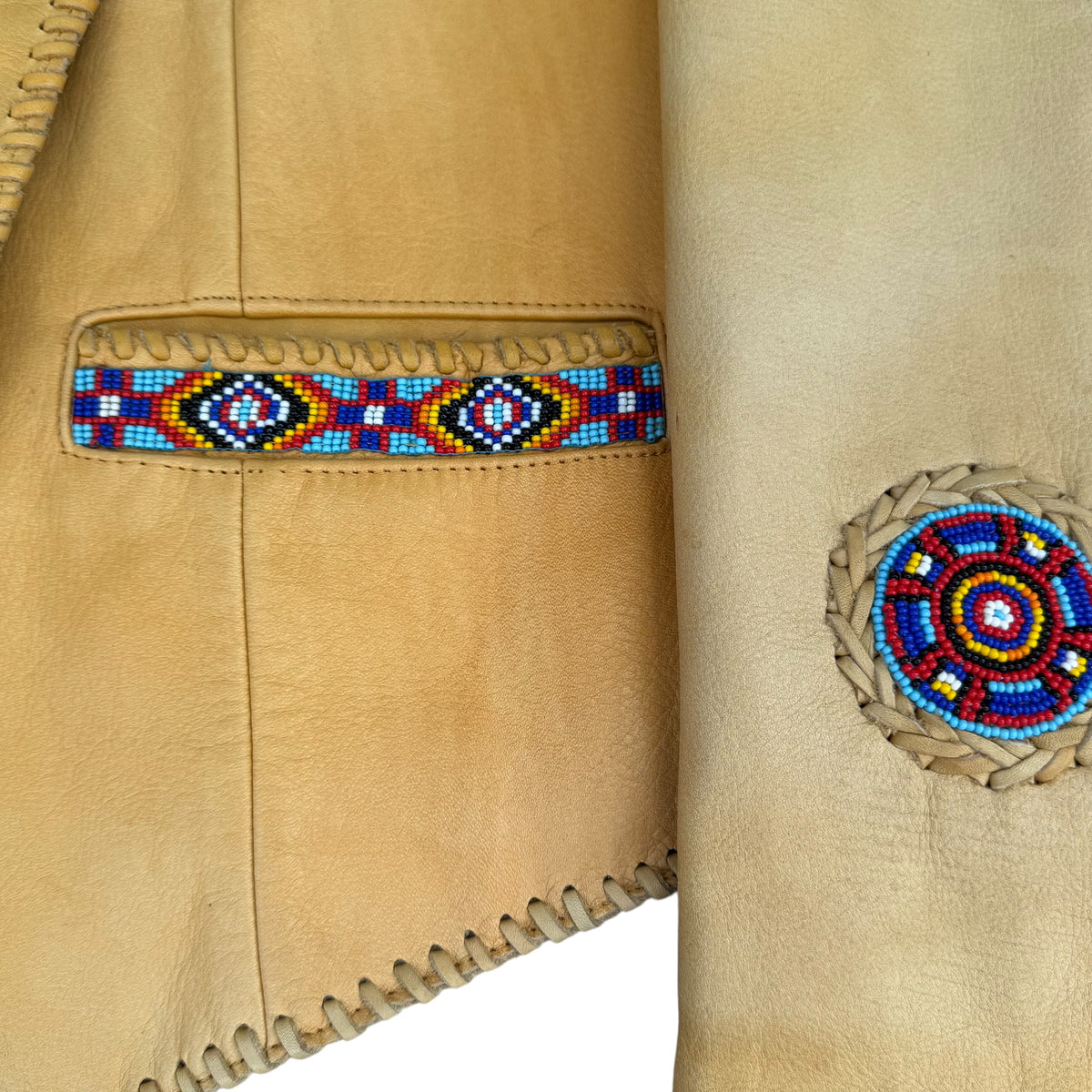 Lederjacke Western Cowboy Bestickt mit Perlen Indianer Loock Größe XL Damen