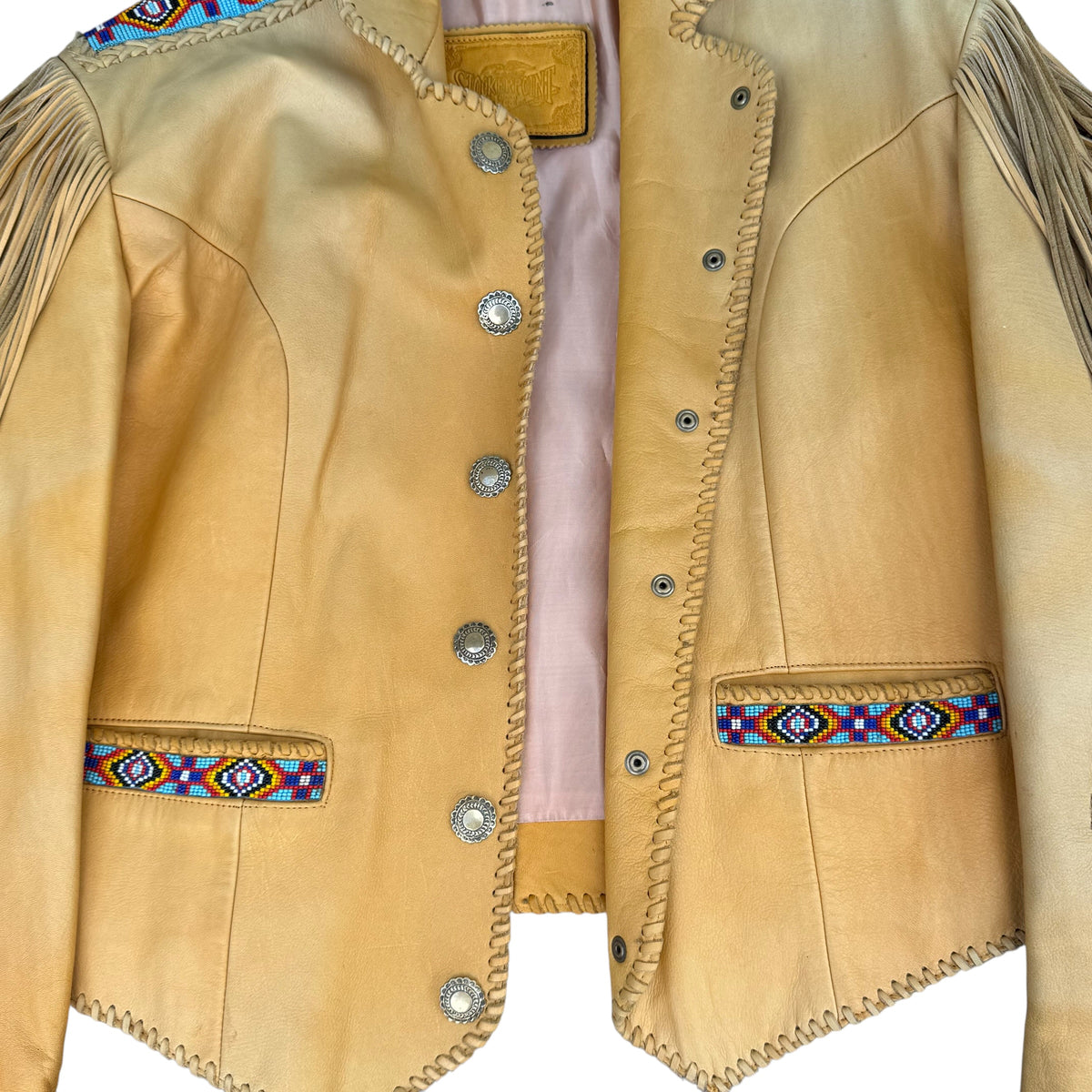 Lederjacke Western Cowboy Bestickt mit Perlen Indianer Loock Größe XL Damen
