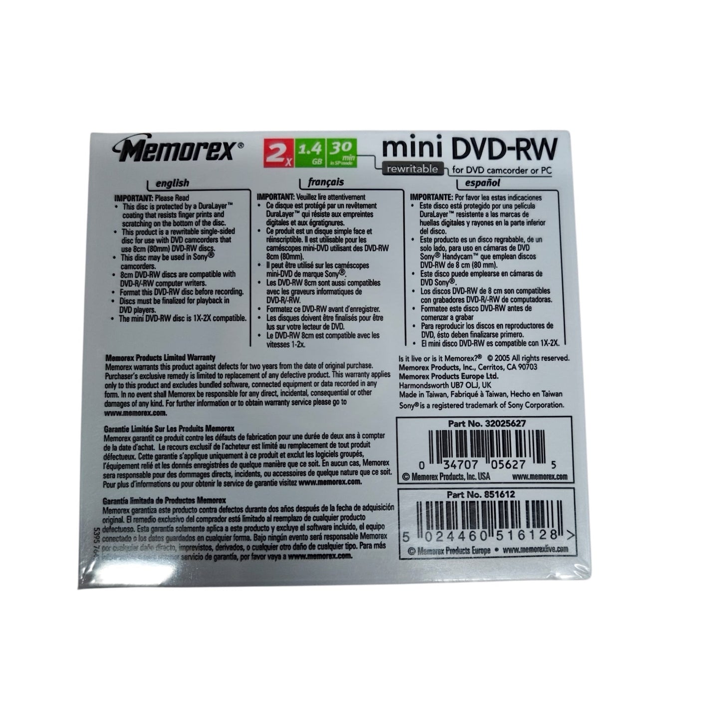 Memorex mini DVD-RW Fujifilm leer Camcorder