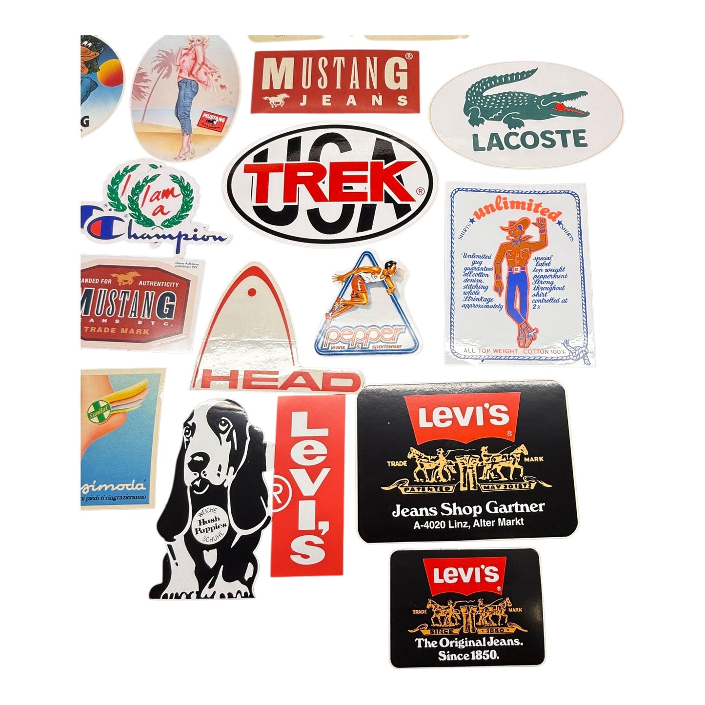 Sticker Mustang Levi’s Lee Lacoste Diesel Konvolut ca 30 Aufkleber