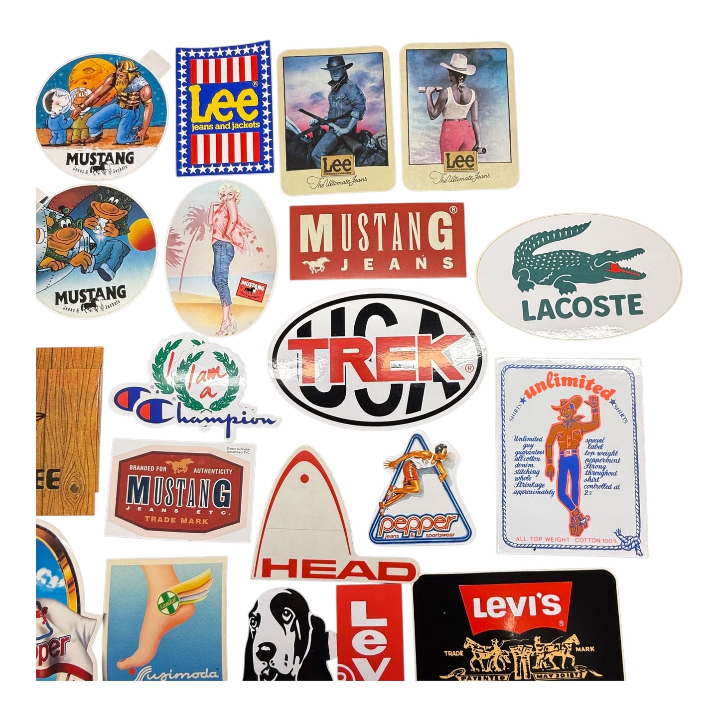 Sticker Mustang Levi’s Lee Lacoste Diesel Konvolut ca 30 Aufkleber