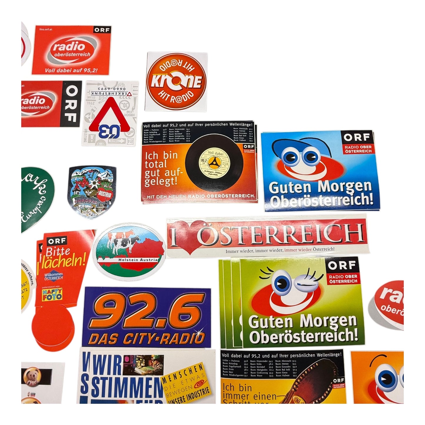 Sticker Österreich Konvolut Aufkleber ab ca 1980 ORF Radio ca 50 Stück