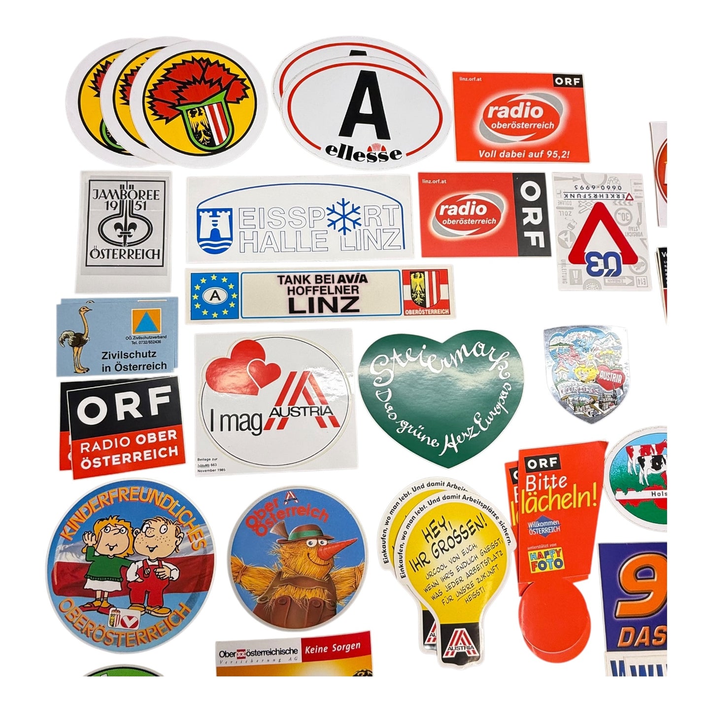 Sticker Österreich Konvolut Aufkleber ab ca 1980 ORF Radio ca 50 Stück